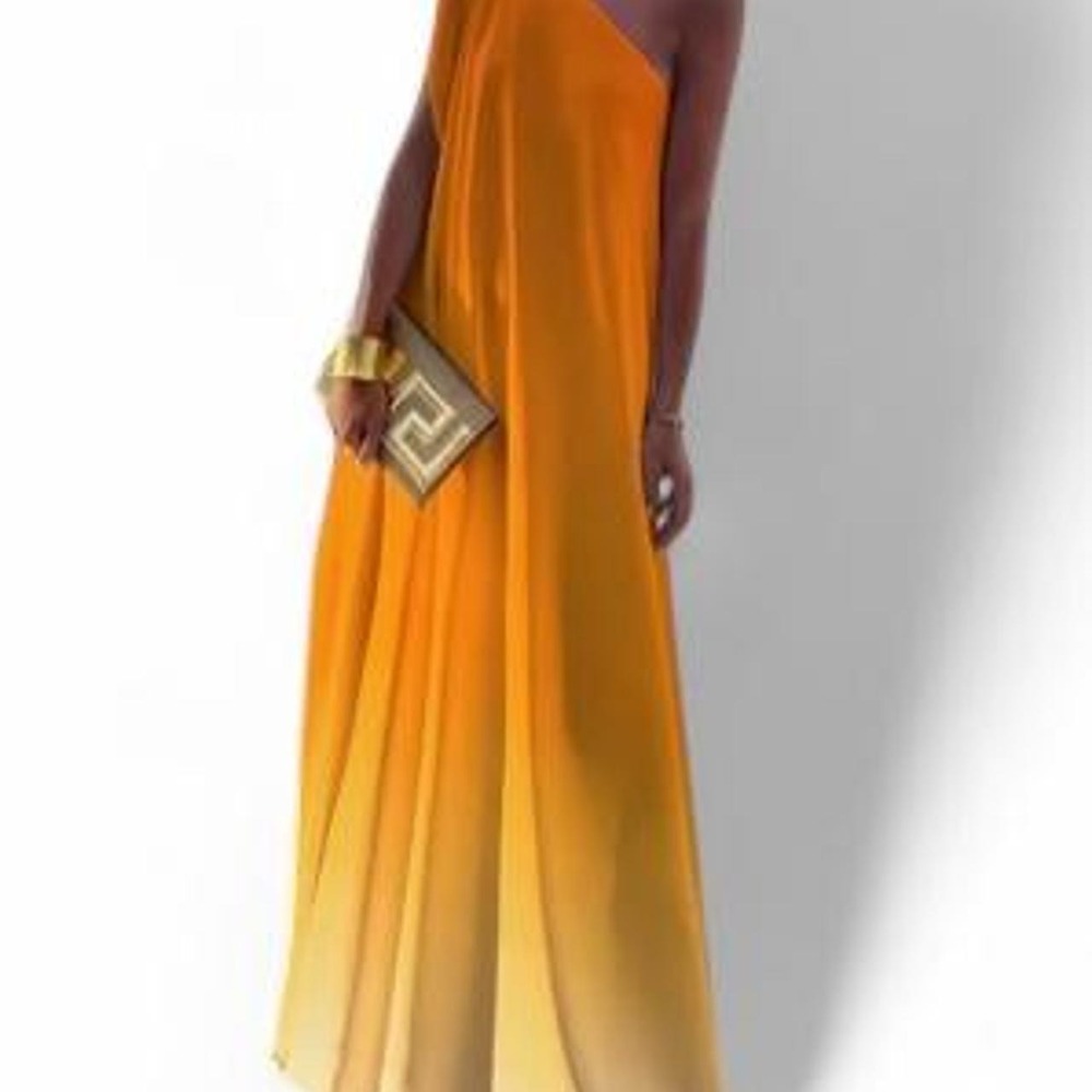 Uoozee Women Fashion Asymmetric Ombre Color Split-Joint One-Shoulder Maxi Dress